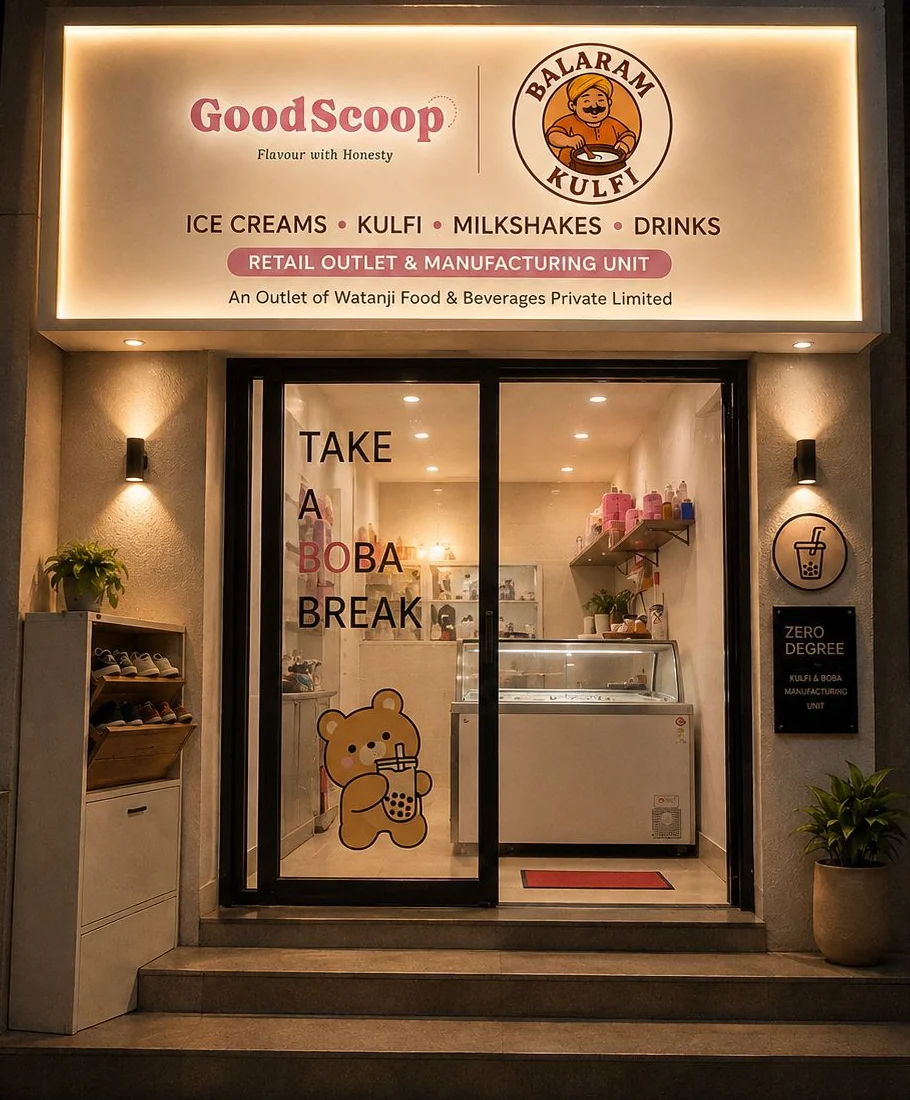 Balaram Kulfi and Good Scoop retail outlet and manufacturing unit in Behala, Kolkata