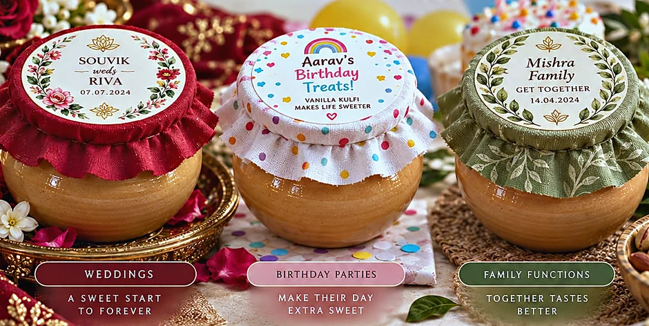 Customised matka kulfi for weddings and events with personalised lids